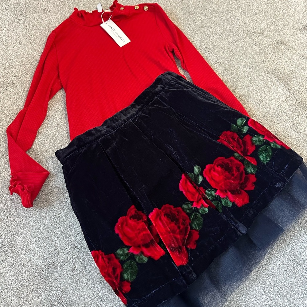 Janie and Jack Velvet Skirt with red top